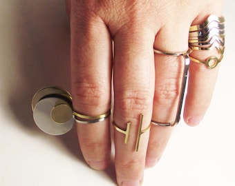 Set of Six Adjustable Midi Rings, Geometric Knuckle Rings, Minimalistic Stacking Rings. Set of Open Rings. Gold Plated Stainless Steel Rings