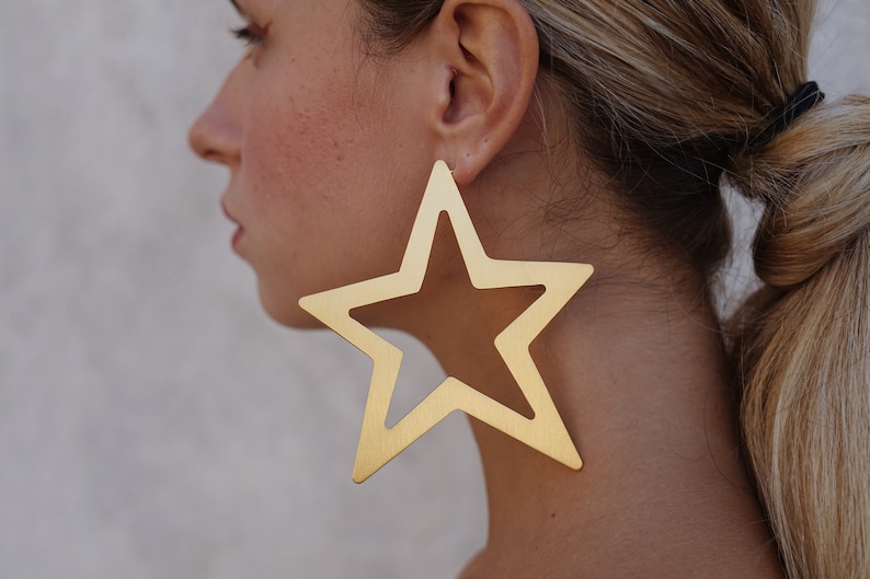 Star Earrings, Extravagant Earrings, Oversized Earrings, Statement arrings, Gift for Her, Fashion Trends, Modern Jewelry, Laka Luka design image 3