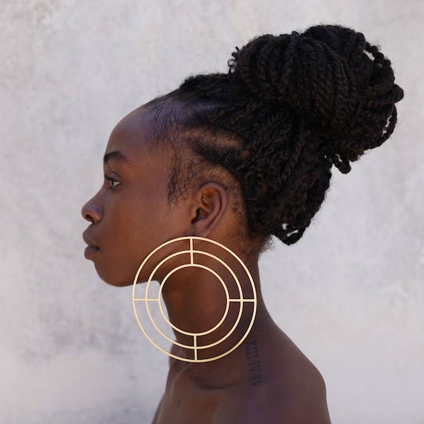 Geometric Oversized Earrings. Geometric Earrings. African Earrings, Statement Earrings. Large Hoop Earrings. Laka Luka Design Hoop Earrings