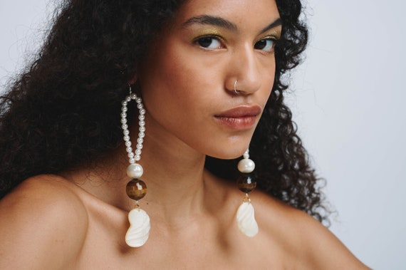 Vintage Style Tiger's Eye Statement Earrings: Shoulder Grazing Fashion Jewelry