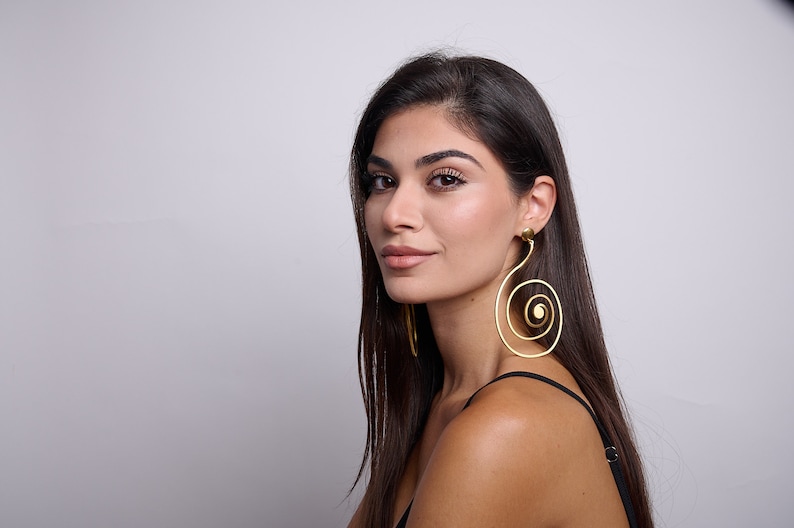 Oversized Earrings, Spiral Earrings, Gift for Her, Statement Earrings, Geometric Earrings, African Earrings, Laka Luka design Spiral image 7