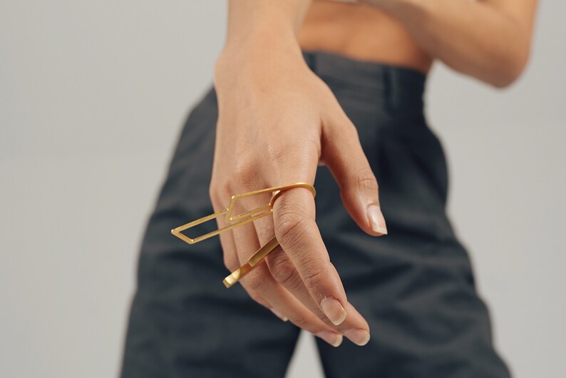 Skinny Ring Climax, unique Laka Luka design, Ultra Thin Geometric Ring. Size 7 ring. Gold Plated Ring. Stainless Steel Ring, Knuckle Ring image 7