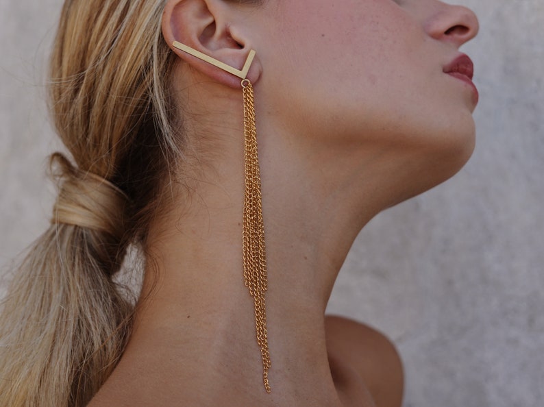 Oversized Single Earring, One Earring, Statement Earring, Chain Jewelry, Chains Earrings, Laka Luka Design Cascading Chain Single Earring image 1