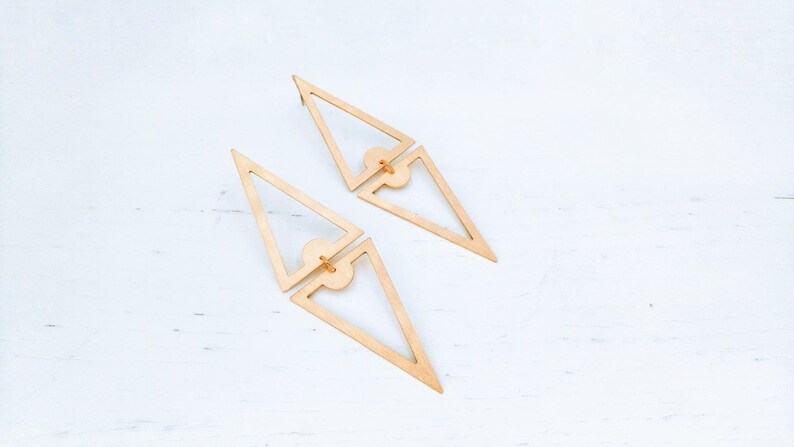 Triangle Drop Earrings, Geometric Dangle Earrings, Statement Earrings, Modern Drop, Laka Luka Unique Design Double Triangle Drop Earrings image 5