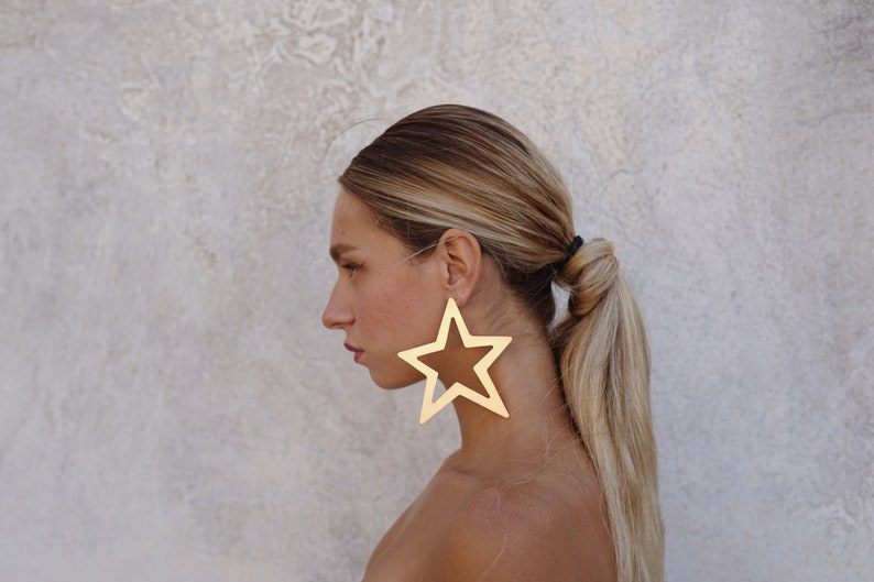 Star Earrings, Extravagant Earrings, Oversized Earrings, Statement arrings, Gift for Her, Fashion Trends, Modern Jewelry, Laka Luka design image 4