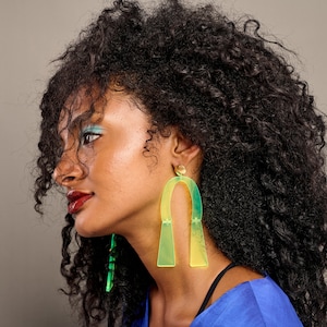 Oversized Fluorescent Dangle Earrings, Neon Geometric Statement  African Inspired Jewelry