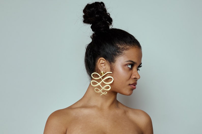 Squiggle Earrings, Dangle Earrings, Gold Earrings, Gift for her, Laka Luka Design, Gift for Her, Christmas Gift, African Jewelry image 2