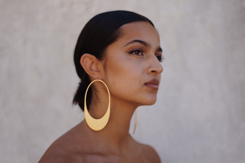 Personalized Hoop Earring, Oversized earrings. Custom Earrings. Statement earrings. Laka Luka Design Oval memory earring, Gift for Her image 4