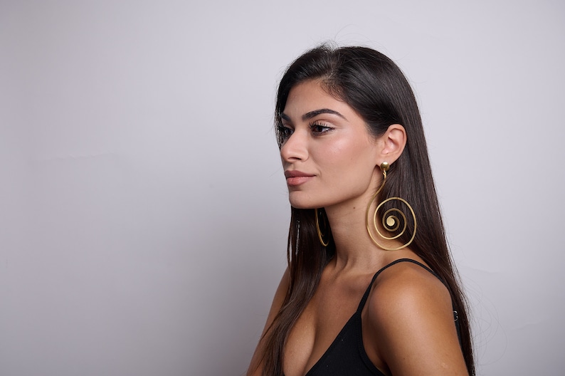 Oversized Earrings, Spiral Earrings, Gift for Her, Statement Earrings, Geometric Earrings, African Earrings, Laka Luka design Spiral image 4