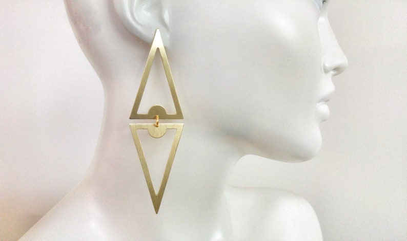 Triangle Drop Earrings, Geometric Dangle Earrings, Statement Earrings, Modern Drop, Laka Luka Unique Design Double Triangle Drop Earrings image 4