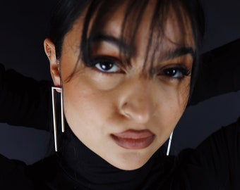 Sterling Silver Geometric Dangle Earrings, Handmade Statement Jewelry