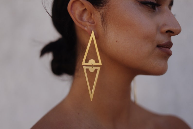 Triangle Drop Earrings, Geometric Dangle Earrings, Statement Earrings, Modern Drop, Laka Luka Unique Design Double Triangle Drop Earrings image 3