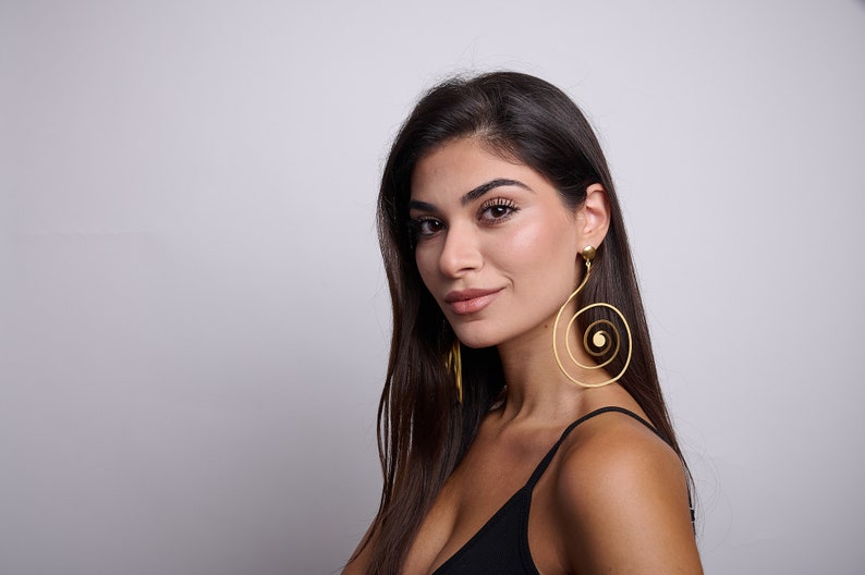 Oversized Earrings, Spiral Earrings, Gift for Her, Statement Earrings, Geometric Earrings, African Earrings, Laka Luka design Spiral image 3
