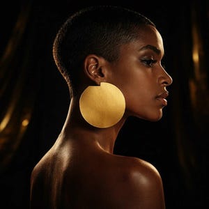 Bold 24K Gold Plated Statement Hoops, Large Elegant Disc Earrings, High-End Modern Jewelry Gift for Her, Runway Inspired Geometric Hoops