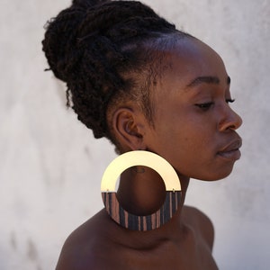Oversized Earrings. African Earrings, Geometric Wooden Earrings, Statement Earrings, Large Hoop Earrings, Wooden Earrings / Laka Luka Design image 5
