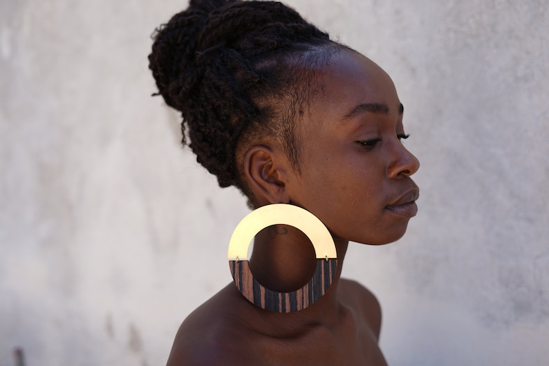 Oversized Earrings. African Earrings, Geometric Wooden Earrings, Statement Earrings, Large Hoop Earrings, Wooden Earrings / Laka Luka Design image 5