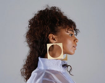 Oversized Earrings "Squaring the Circle" , Thin Geometric Earrings. Statement Earrings. Custom Hoop Earrings. Handmade Laka Luka Design