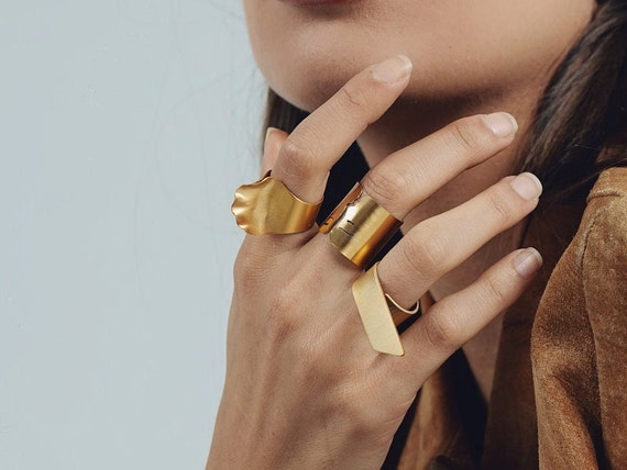 Textured Statement Ring Metal Crush Ring Crumpled Gold Ring