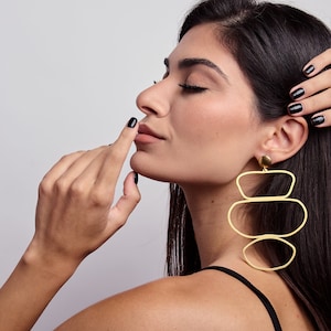 Contemporary Statement Earrings, Oversized Gold Earrings, Linear Earrings, Ethic Design Earrings, Original Laka Luka Design "Pebble"