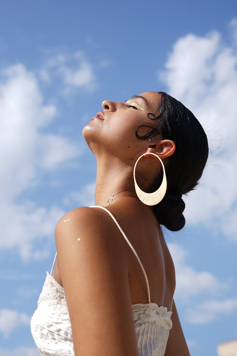 Personalized Hoop Earring, Oversized earrings. Custom Earrings. Statement earrings. Laka Luka Design Oval memory earring, Gift for Her image 7