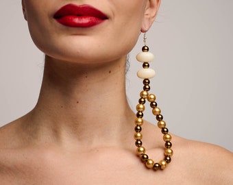 Shoulder Grazing Earrings, Oversized Earrings, Statement Earrings, Gift for Her, Unique Design, Fashion Jewelry, Pearl Earrings
