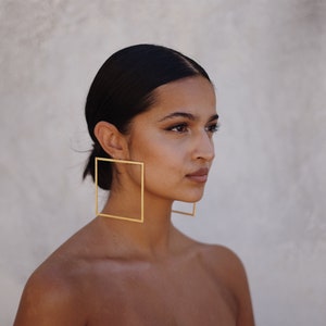 Large Square Gold Hoop Earrings: 24K Plated Brass, Sterling Silver Studs
