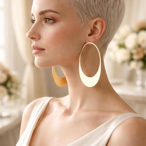 Personalized Oval Statement Earrings, Custom Name Hand Stamped Hoops, Large Gold Plated Geometric Dangles