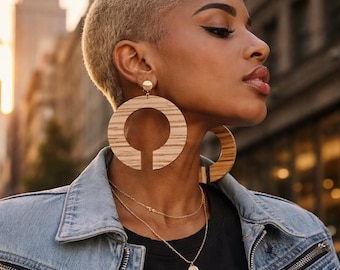 Oversized Wooden Hoop Earrings: Geometric Statement Jewelry