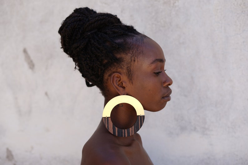 Oversized Earrings. African Earrings, Geometric Wooden Earrings, Statement Earrings, Large Hoop Earrings, Wooden Earrings / Laka Luka Design image 4