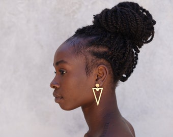 Triangle Drop Dangle Gold Triangle Earrings. Geometric Earrings. Statement Earrings. Statement Jewelry. Laka Luka Origianal Design