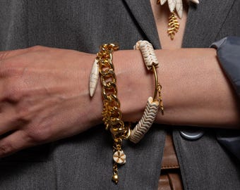 Handmade Gold Chain Bracelet: White Howlite Boho Charm Jewelry