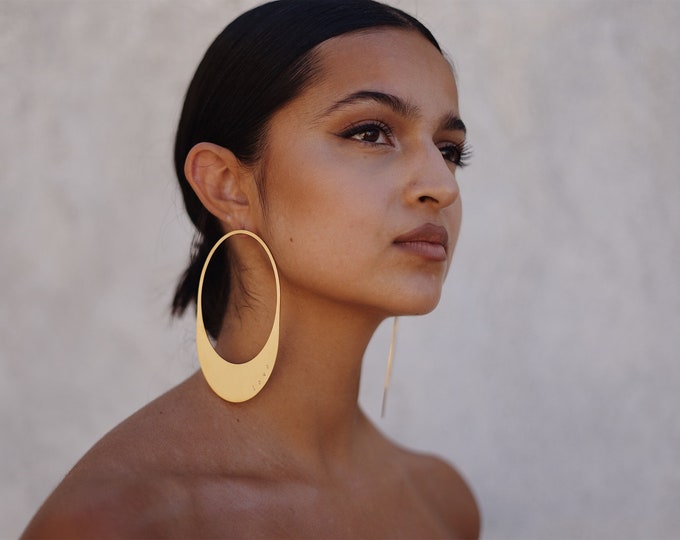 Personalized Hoop Earring, Oversized earrings. Custom Earrings. Statement earrings. Laka Luka Design "Oval" memory earring, Gift for Her