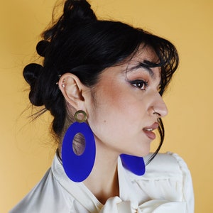 Oversized Geometric Earrings | Abstract African Inspired Acrylic Statement Jewelry | Lightweight Gold Accent Stud Dangles