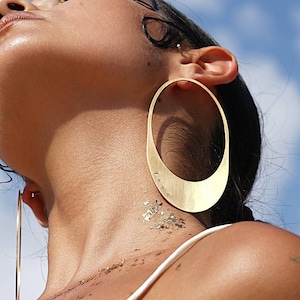 Laka Luka Design &quot;Oval&quot; Earrings, Hand Stamped Large Oval Hoops, Personalized Earrings, Custom Gold Oval Earring. Statement earrings.