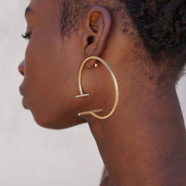 Parallel” Skinny Earrings. Statement Earrings. Hoop Earrings. Open Earrings. Oversized Earrings, Sterling Silver Earrings / Laka Luka Design