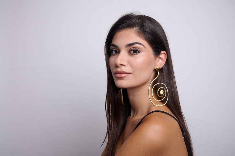Oversized Earrings, Spiral Earrings, Gift for Her, Statement Earrings, Geometric Earrings, African Earrings, Laka Luka design Spiral image 1