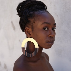 Oversized Earrings. African Earrings, Geometric Wooden Earrings, Statement Earrings, Large Hoop Earrings, Wooden Earrings / Laka Luka Design image 1