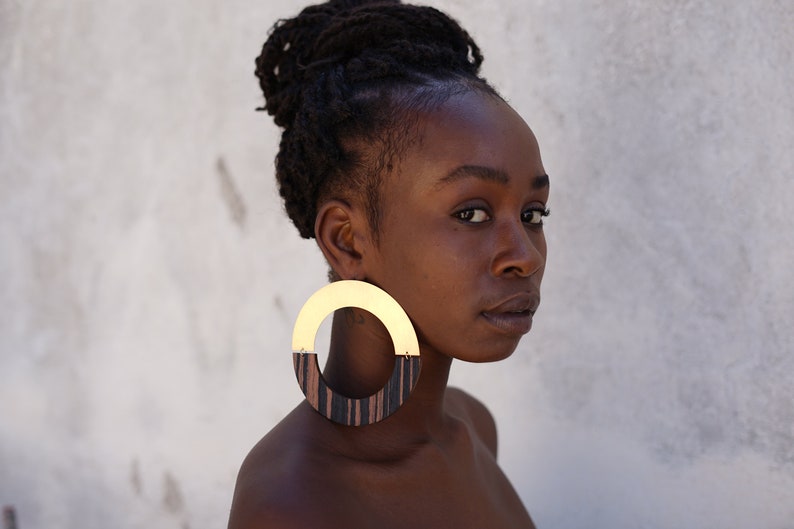 Oversized Earrings. African Earrings, Geometric Wooden Earrings, Statement Earrings, Large Hoop Earrings, Wooden Earrings / Laka Luka Design image 1