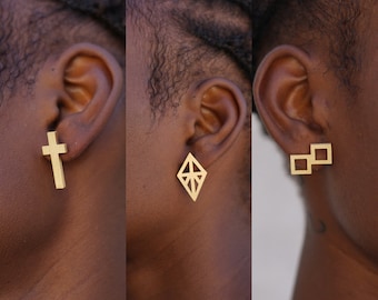 Mix and Match Dainty Stud Earrings Set of 3 Pairs, Geometric Minimalist Jewelry.