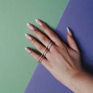 Vergoldeter Drei-Finger-Ring, geometrischer Edelstahl-Knöchelring
