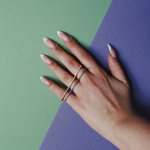 Laka Luka Design "Trapeze” Triple Finger Ring, Knuckle Ring, Stacking Rings. Ultra Thin Geometric Ring. Delicate Ring.