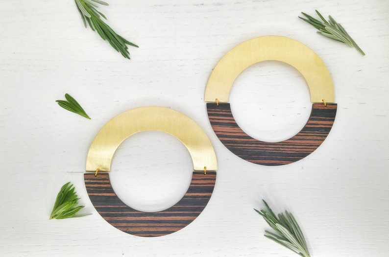 Oversized Earrings. African Earrings, Geometric Wooden Earrings, Statement Earrings, Large Hoop Earrings, Wooden Earrings / Laka Luka Design image 3