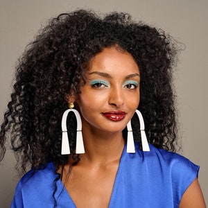 White Acrylic Dangle Earrings – African Inspired Jewelry - White Dangle 70s Design.