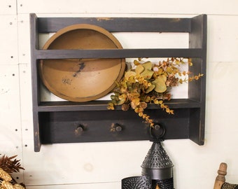 Handmade Rustic Peg Shelf: Farmhouse Bowl Rack (24"W 18 1/2"H)