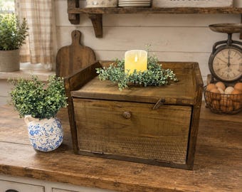 Handmade Bread Box Primitive Style Kitchen Storage - Rustic Brown