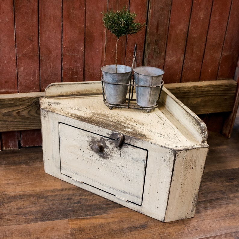 Counter Top Corner Cupboard Corner Bread Box Rustic White Etsy