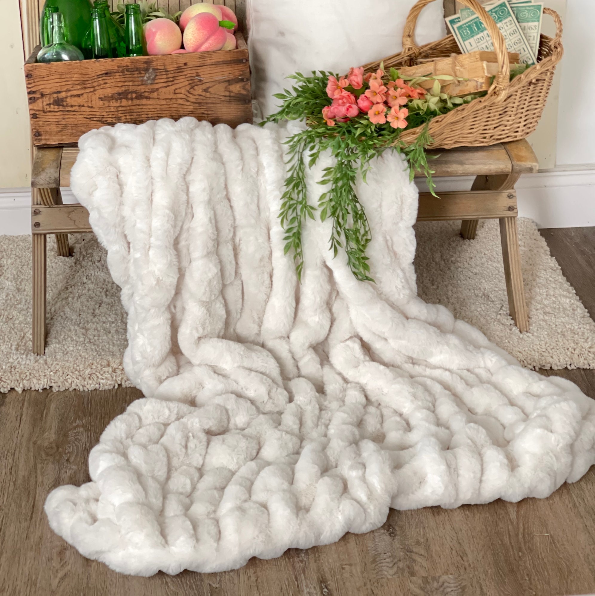 Embroidered White Faux Fur Pet Blanket Small campestre.al.gov.br