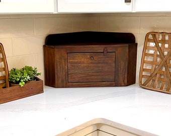 Handmade Large Corner Box for Kitchen Countertop |Rustic Brown|Primitive Organizer Farmhouse|Housewarming Gift & Wedding Gift Idea|Christmas