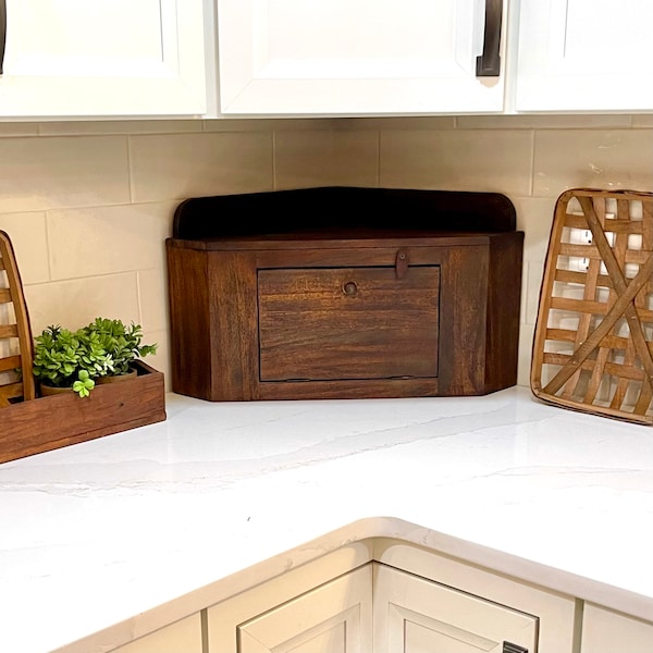 Handmade Large Corner Box for Kitchen Countertop |Rustic Brown|Primitive Organizer Farmhouse|Housewarming Gift & Wedding Gift Idea|Christmas