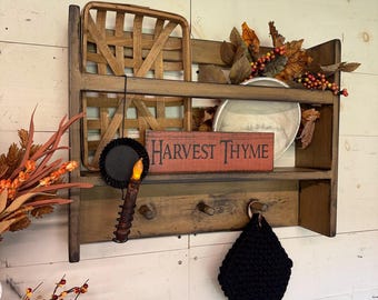 Rustic Peg Shelf: Autumn Brown Farmhouse Style, 24" Handmade